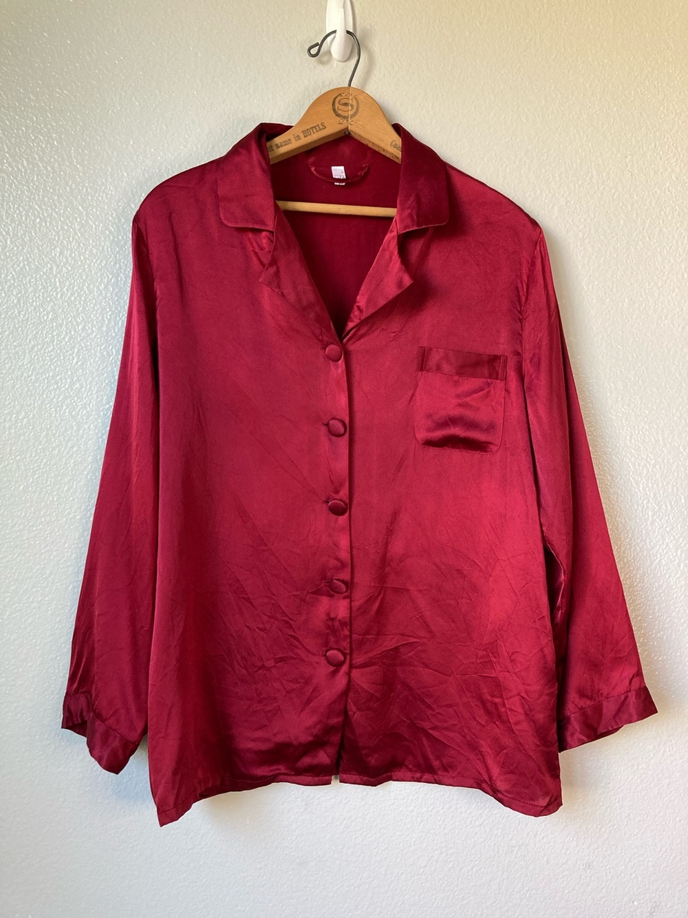 Lilysilk 22 Momme Mulberry Silk Pajama top Button Front Claret sz S *READ*
